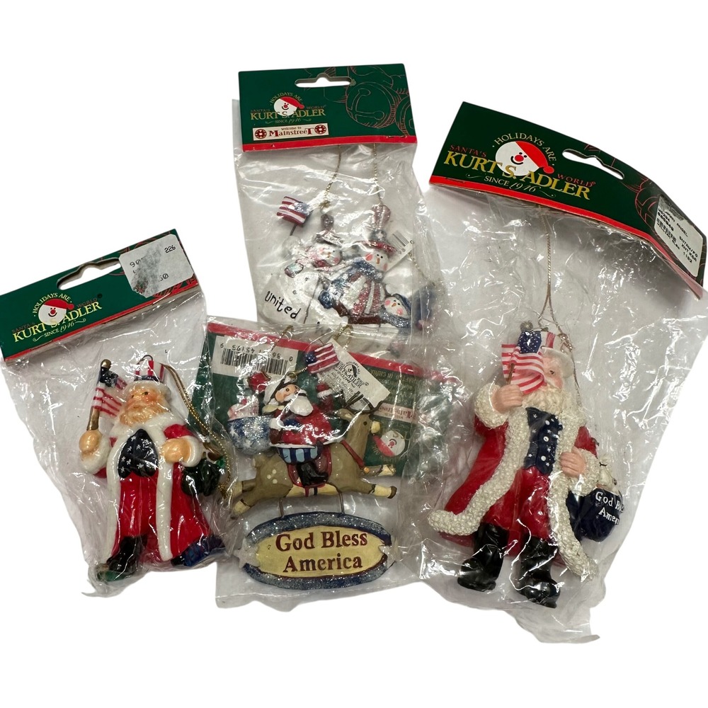 Kurt S‎ Adler Patriotic Christmas Ornament Set Uncle Sam Santa Snowman 4pc New